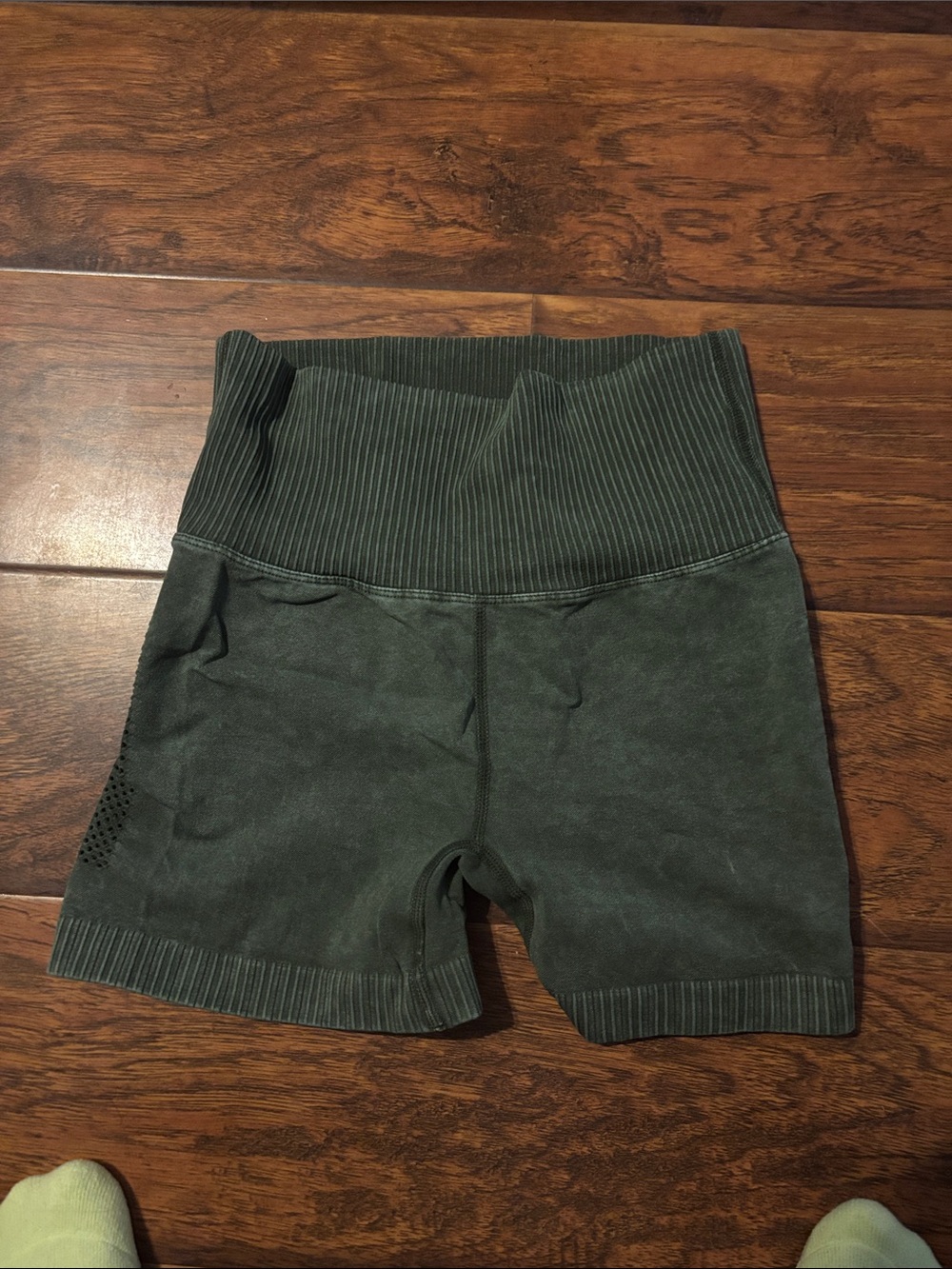 Zenana Outfitters Olive Green Ribbed High-Waist Bike Shorts